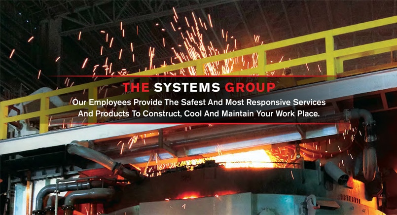 Electric arc furnace in operation with equipment by The Systems Group, a certified steel fabricator