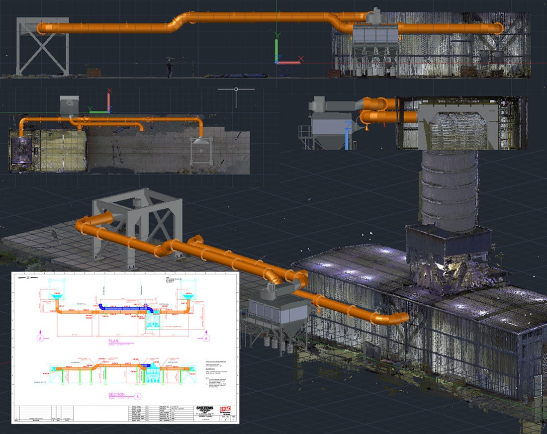 Illustration of a laser scan model include electric arc furnace