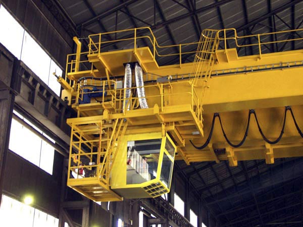 Crane cab inside a steel mill